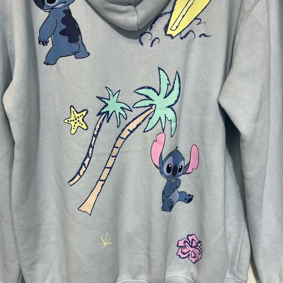 Disney Stitch Light Blue Full Zip Hoodie Stitch Character Cotton Blend Size M - Picture 5 of 8